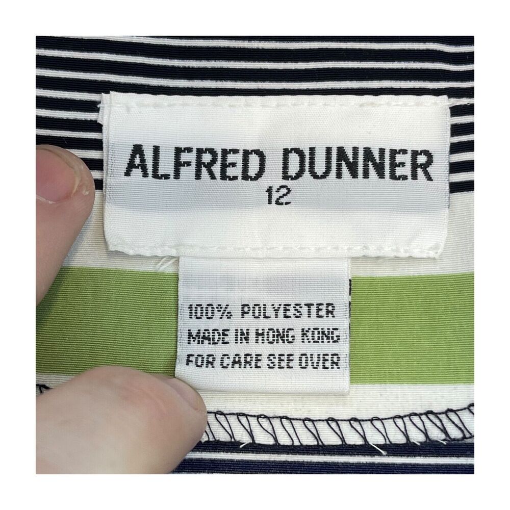 Alfred Dunner Top Womens 12 Navy Striped 100% Polyester Button Front Long Sleeve - Picture 2 of 7